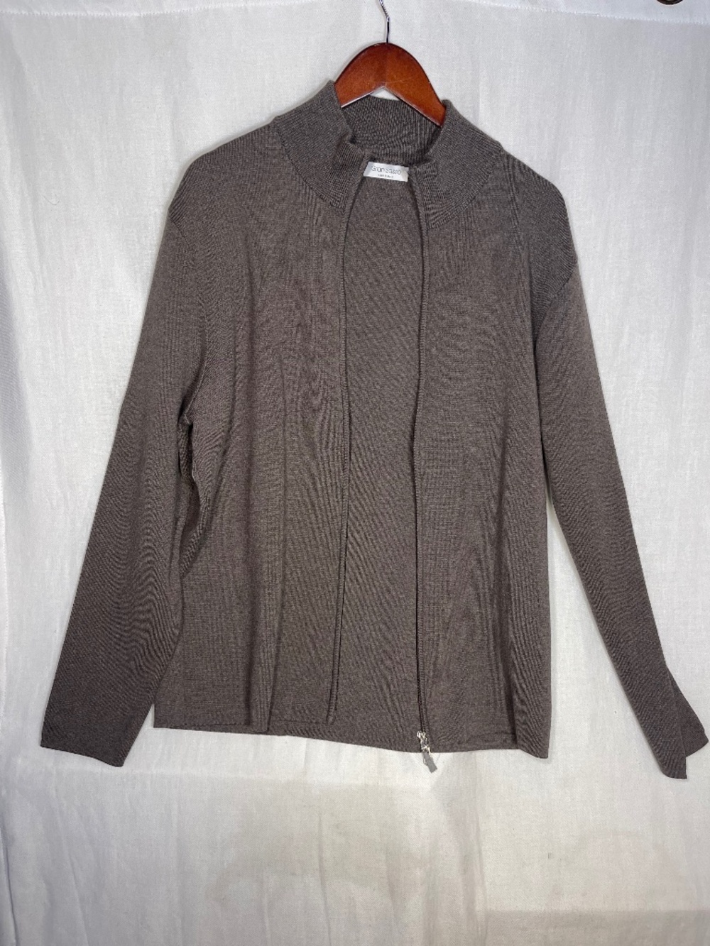Gran Sasso Taupe Zip-Front Lightweight Knit Jacket